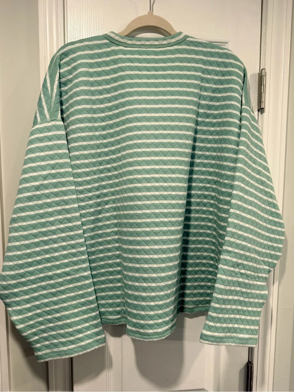 NWOT J. Crew Size 2X Mint Green Cream Reversible Quilted Striped Crew Sweatshirt